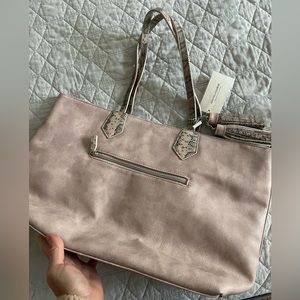 David Jones Paris neutral handbag (tags on) NEW with snake print trim